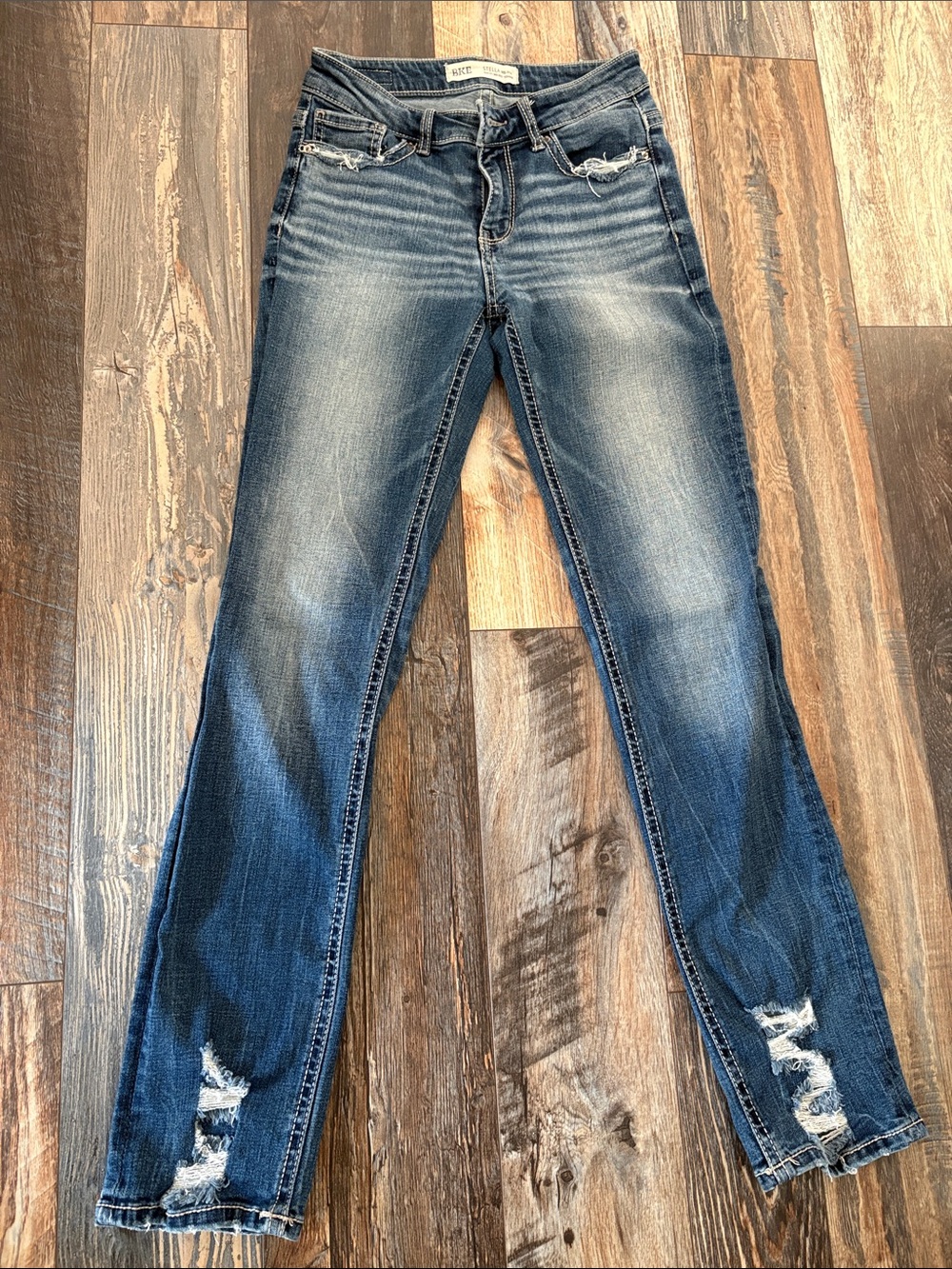 BKE Women's Skinny Jeans - Faded Blue Distressed